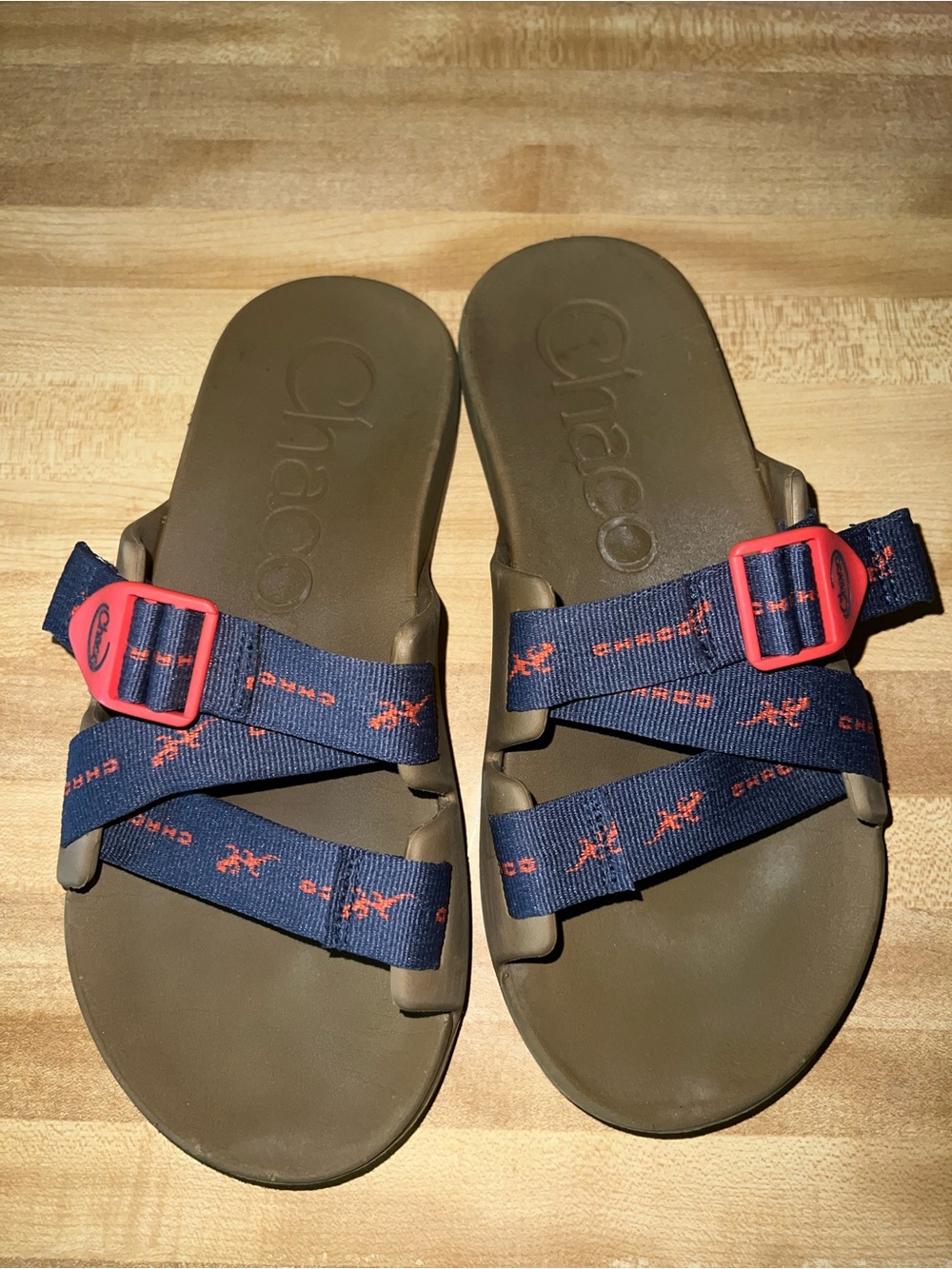 Chaco Gray Webbing Sandals with Orange Accents